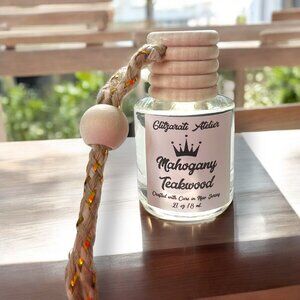 Mahogany Teakwood Scented Glass Hanging Car Oil Diffuser Freshener 8ml